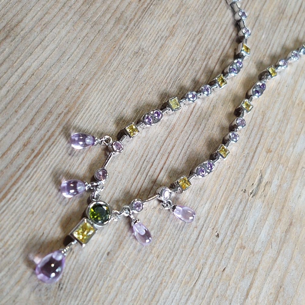 Sterling Silver 925 RP CZ Stones Crystal  Lavaliere Statement Necklace 18 1/2" - Picture 9 of 12